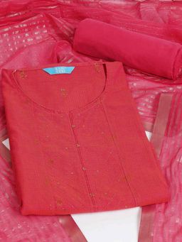 Kami Kubi - Peach Cotton Embroidered Unstitched Kurta with Pant and Dupatta