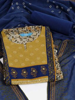 Kami Kubi - Yellow Cotton Floral Unstitched Kurta with Pant and Dupatta