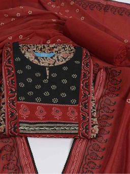 Kami Kubi - Black Cotton Floral Unstitched Kurta with Pant and Dupatta