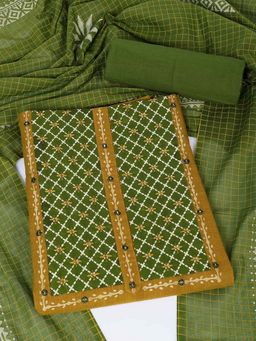 Kami Kubi - Yellow Cotton Checks Unstitched Kurta with Pant and Dupatta