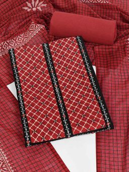 Kami Kubi - Black Cotton Checks Unstitched Kurta with Pant and Dupatta