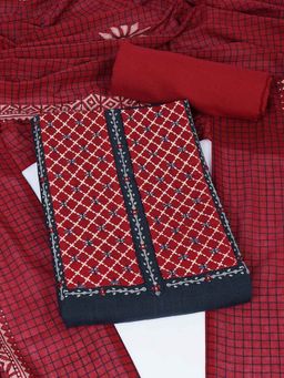 Kami Kubi - Blue Cotton Checks Unstitched Kurta with Pant and Dupatta