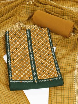Kami Kubi - Green Cotton Checks Unstitched Kurta with Pant and Dupatta