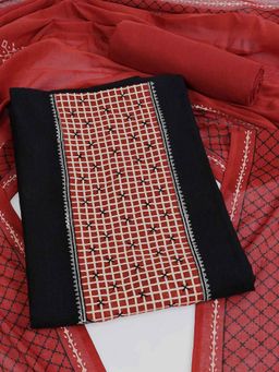 Kami Kubi - Black Cotton Embroidered Unstitched Kurta with Pant and Dupatta