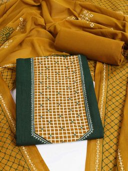 Kami Kubi - Green Cotton Embroidered Unstitched Kurta with Pant and Dupatta