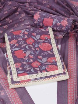 Kami Kubi - Purple Cotton Floral Unstitched Kurta with Pant and Dupatta
