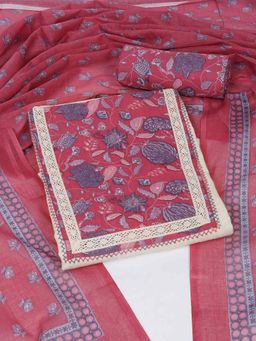 Kami Kubi - Pink Cotton Floral Unstitched Kurta with Pant and Dupatta