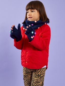 Accessorize London - Girls Pom Pom Fingerless Mitten Gloves- Navy Blue