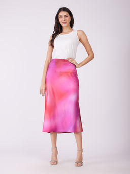 FableStreet - Pink Stretch Satin Ombre Skirt