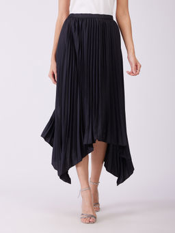 FableStreet - Black Pleated Asymmetric Skirt