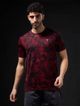 Technosport - Men Abstract Print Slim Fit Round Neck Sports T-Shirt With Technocool