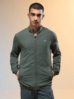 Technosport - Men Green Technolite Solid Slim Fit High Neck Sports Jacket