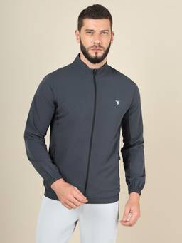Technosport - Men Grey Solid Slim Fit High Neck Sports Jacket