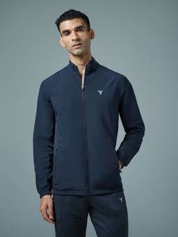 Technosport - Men Solid Slim Fit Mock Neck Sports Blue Jacket