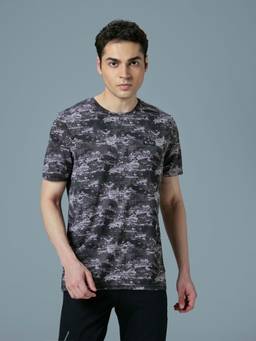 Technosport - Navy Blue Men Abstract Print Slim Fit Round Neck Sports T-shirt