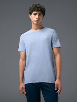 Technosport - COTFLEX Men Blue Solid Slim Fit Round Neck Sports T-Shirt