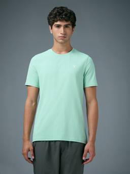 Technosport - Men Green Solid Slim Fit Round Neck Sports T-Shirt