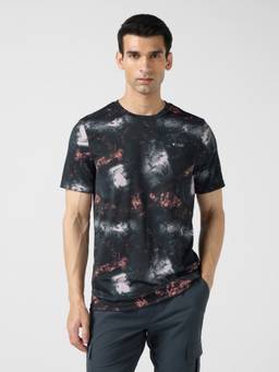 Technosport - Black Men Abstract Print Slim Fit Round Neck Sports T-Shirt