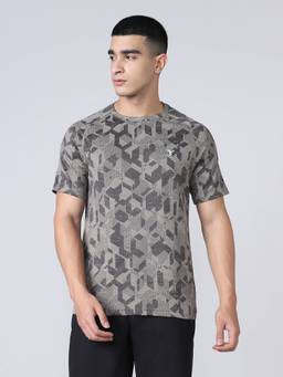Technosport - Olive Men Self Design Slim Fit Round Neck Sports T-Shirt