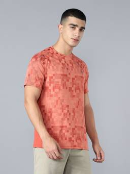 Technosport - Red Men Self Design Slim Fit Round Neck Sports T-Shirt