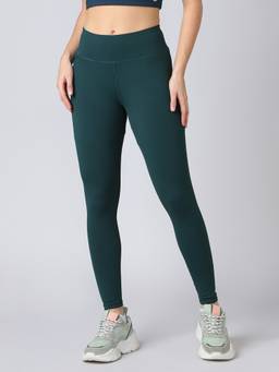 Technosport - Women Slim Fit Green Solid Sports Tights