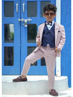 devils n angels - Self-Checked Light Pink And Blue Coat Suit for Boys (Set of 7)