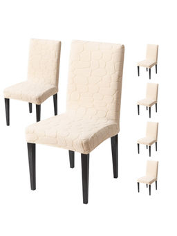 House of Quirk - Beige Stretch Dining Chair Covers (Pack Of 6)