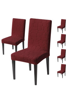 House of Quirk - Maroon Stretch Dining Chair Covers (Pack Of 6)