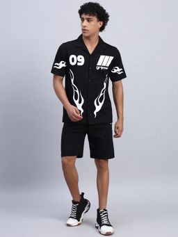 Griffel - Men Black Oversized Cotton Printed Co-Ord Set