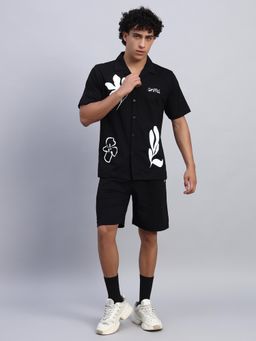 Griffel - Men Black Oversized Cotton Floral Co-Ord Set