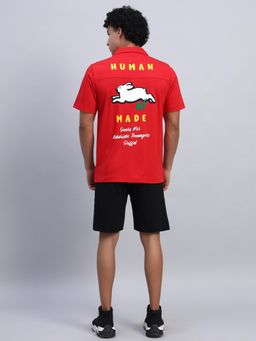 Griffel - Men Red Oversized Cotton Typography Co-Ord Set