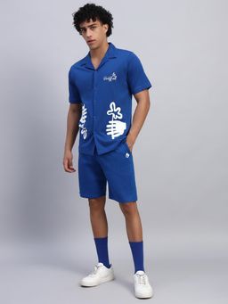 Griffel - Men Blue Oversized Cotton Printed Co-Ord Set