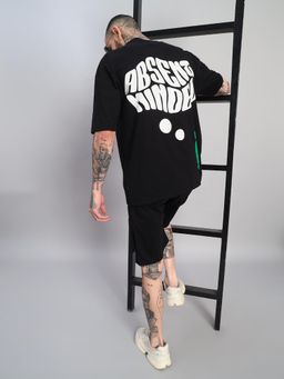 Griffel - Men Black Oversized Cotton Typography Co-Ord Set