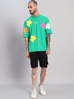 Griffel - Men Green Oversized Cotton Typography Co-Ord Set