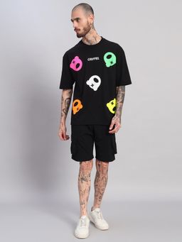 Griffel - Men Black Oversized Cotton Typography Co-Ord Set