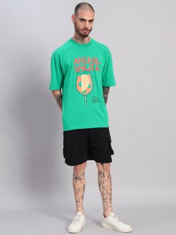 Griffel - Men Green Oversized Cotton Typography Co-Ord Set