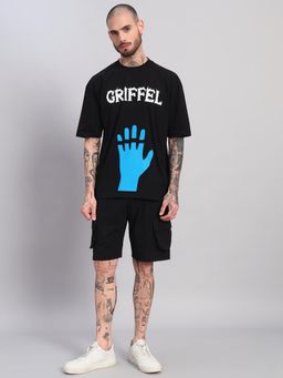 Griffel - Men Black Oversized Cotton Typography Co-Ord Set
