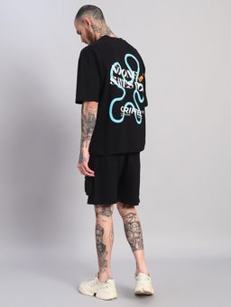 Griffel - Men Black Oversized Cotton Typography Co-Ord Set