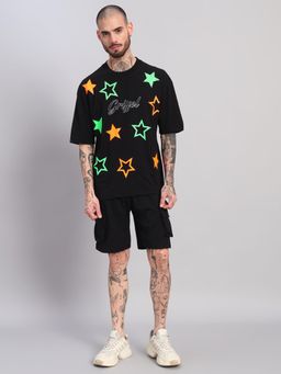Griffel - Men Black Oversized Cotton Typography Co-Ord Set