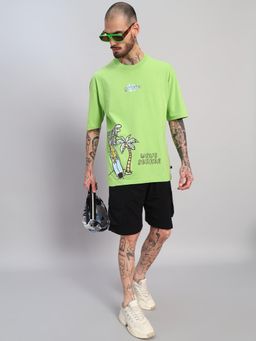 Griffel - Men Green Oversized Cotton Typography Co-Ord Set