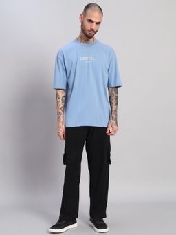 Griffel - Men Turquoise Oversized Cotton Typography Co-Ord Set