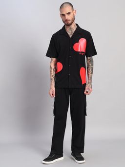 Griffel - Men Black Oversized Cotton Typography Co-Ord Set