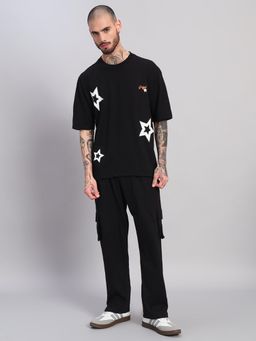 Griffel - Men Black Oversized Cotton Typography Co-Ord Set
