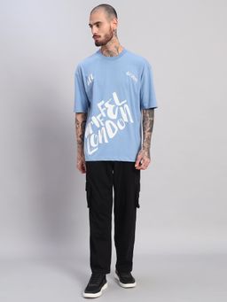 Griffel - Men Turquoise Oversized Cotton Typography Co-Ord Set