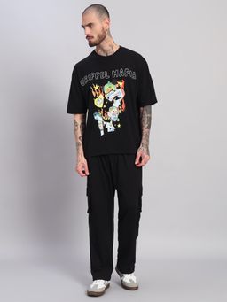 Griffel - Men Black Oversized Cotton Typography Co-Ord Set