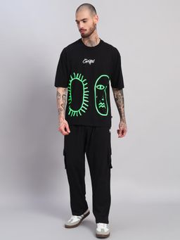 Griffel - Men Black Oversized Cotton Typography Co-Ord Set
