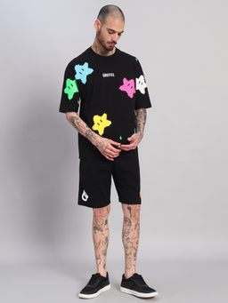 Griffel - Men Black Oversized Cotton Typography Co-Ord Set