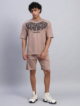 Griffel - Men Beige Oversized Cotton Printed Co-Ord Set
