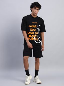 Griffel - Men Black Oversized Cotton Typography Co-Ord Set