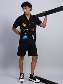 Griffel - Men Black Oversized Cotton Typography Co-Ord Set